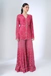 Ritika Mirchandani_Pink Crepe, Georgette, Net Crystals, Embroidery Harriet Kurta And Sharara Set _Online_at_Aza_Fashions