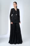 Buy_Ritika Mirchandani_Black Crepe, Georgette, Net Crystals, Embroidery, Ottilie Kurta With Sharara _Online_at_Aza_Fashions