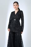 Buy_Ritika Mirchandani_Black Crepe, Georgette, Net Crystals, Embroidery, Ottilie Kurta With Sharara 