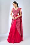 Ritika Mirchandani_Fuchsia Crepe, Georgette Crystals, Beads, Sawyer Half Lehenga Saree With Blouse _Online_at_Aza_Fashions
