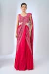 Buy_Ritika Mirchandani_Fuchsia Crepe, Georgette Crystals, Beads, Sawyer Half Lehenga Saree With Blouse _Online_at_Aza_Fashions