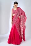 Shop_Ritika Mirchandani_Fuchsia Crepe, Georgette Crystals, Beads, Sawyer Half Lehenga Saree With Blouse _Online_at_Aza_Fashions