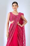Ritika Mirchandani_Fuchsia Crepe, Georgette Crystals, Beads, Sawyer Half Lehenga Saree With Blouse _at_Aza_Fashions