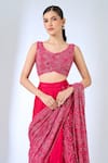 Buy_Ritika Mirchandani_Fuchsia Crepe, Georgette Crystals, Beads, Sawyer Half Lehenga Saree With Blouse 