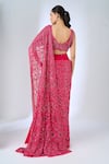 Shop_Ritika Mirchandani_Fuchsia Crepe, Georgette Crystals, Beads, Sawyer Half Lehenga Saree With Blouse _at_Aza_Fashions