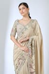 Buy_Matsya_Ivory Silk Embroidery, Metallic Thread, Beads Botanical Saree With Blouse _Online_at_Aza_Fashions
