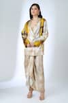 Buy_AK-OK_Multi Color Printed Blazer With Knotted Skirt _at_Aza_Fashions