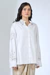 AK-OK_Ivory Cotton Embroidery Collared Shirt _Online_at_Aza_Fashions