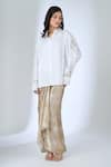 AK-OK_Ivory Cotton Embroidery Collared Shirt _at_Aza_Fashions