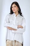AK-OK_White Embroidery Collared Shoulder Shirt _at_Aza_Fashions