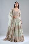 Buy_Abhinav Mishra_Mint Net Mirrors, Embroidery, Tassels V-neck Green Lehenga Set _at_Aza_Fashions