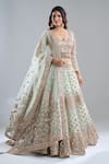 Buy_Abhinav Mishra_Mint Net Mirrors, Embroidery, Tassels V-neck Green Lehenga Set _Online_at_Aza_Fashions