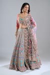 Shop_Abhinav Mishra_Blue Chanderi, Net Mirrors, Zari, Embroidery Scoop Lake Multishade Lehenga Set _Online_at_Aza_Fashions
