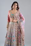 Abhinav Mishra_Blue Chanderi, Net Mirrors, Zari, Embroidery Scoop Lake Multishade Lehenga Set _at_Aza_Fashions