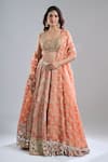 Buy_Abhinav Mishra_Orange Chanderi, Organza Mirrors, Embroidery, Zari, Tassels Safron Lehenga Set _at_Aza_Fashions