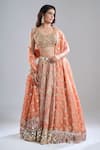 Abhinav Mishra_Orange Chanderi, Organza Mirrors, Embroidery, Zari, Tassels Safron Lehenga Set _Online_at_Aza_Fashions