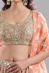 Shop_Abhinav Mishra_Orange Chanderi, Organza Mirrors, Embroidery, Zari, Tassels Safron Lehenga Set _Online_at_Aza_Fashions