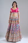 Abhinav Mishra_Multi Color Chanderi, Net Mirrors, Zari, Psychedelic Hues Lehenga Set _at_Aza_Fashions