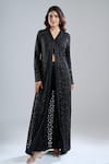 Buy_Ritika Mirchandani_Black Embroidery, Sequins V-, Scoop Jacket And Pant Set _at_Aza_Fashions
