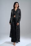 Shop_Ritika Mirchandani_Black Embroidery, Sequins V-, Scoop Jacket And Pant Set _Online_at_Aza_Fashions