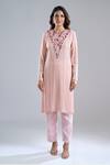 Shop_Ritika Mirchandani_Pink Embroidery, Sequins Round Neck Blush Kurta And Pant Set _Online_at_Aza_Fashions