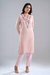 Ritika Mirchandani_Pink Embroidery, Sequins Round Neck Blush Kurta And Pant Set _at_Aza_Fashions