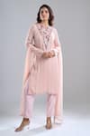 Buy_Ritika Mirchandani_Blush Embroidery, Beads V-neck Pink Kurta Set _Online_at_Aza_Fashions