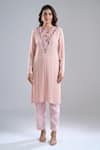 Shop_Ritika Mirchandani_Blush Embroidery, Beads V-neck Pink Kurta Set _Online_at_Aza_Fashions