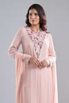 Ritika Mirchandani_Blush Embroidery, Beads V-neck Pink Kurta Set _at_Aza_Fashions