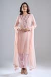 Buy_Ritika Mirchandani_Blush Embroidery, Beads V-neck Pink Kurta Set _at_Aza_Fashions