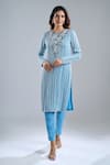 Buy_Ritika Mirchandani_Blue Embroidery Round Neck Lake Kurta And Pant Set _at_Aza_Fashions