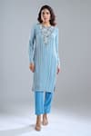 Ritika Mirchandani_Blue Embroidery Round Neck Lake Kurta And Pant Set _Online_at_Aza_Fashions