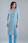 Ritika Mirchandani_Blue Embroidery Round Neck Lake Kurta And Pant Set _at_Aza_Fashions