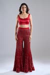 Buy_Ritika Mirchandani_Red Embroidery, Sequins Scoop Neck Blazer And Gharara Set _Online_at_Aza_Fashions
