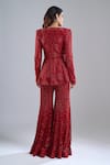 Shop_Ritika Mirchandani_Red Embroidery, Sequins Scoop Neck Blazer And Gharara Set _at_Aza_Fashions