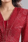 Buy_Ritika Mirchandani_Red Embroidery, Sequins Scoop Neck Blazer And Gharara Set 