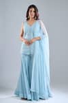 Buy_Ritika Mirchandani_Sky Blue Embroidery, Sequins V-neck Iced Kurta Sharara Set _at_Aza_Fashions