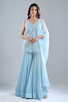 Buy_Ritika Mirchandani_Sky Blue Embroidery, Sequins V-neck Iced Kurta Sharara Set _Online_at_Aza_Fashions