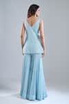 Shop_Ritika Mirchandani_Sky Blue Embroidery, Sequins V-neck Iced Kurta Sharara Set _at_Aza_Fashions