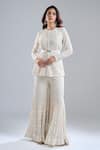 Shop_Ritika Mirchandani_Ivory Embroidery Round Neck Kurta And Gharara Set _Online_at_Aza_Fashions
