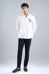 Rohit Bal_Ivory Poplin Embroidery Bird Placement Shirt _Online_at_Aza_Fashions