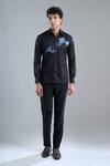 Shop_Rohit Bal_Black Poplin Embroidery Placement Shirt _Online_at_Aza_Fashions