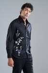 Buy_Rohit Bal_Black Poplin Embroidery Floral Placement Shirt _at_Aza_Fashions