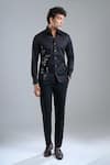 Rohit Bal_Black Poplin Embroidery Floral Placement Shirt _Online_at_Aza_Fashions