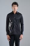 Shop_Rohit Bal_Black Poplin Embroidery Floral Placement Shirt _Online_at_Aza_Fashions