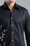 Rohit Bal_Black Poplin Embroidery Floral Placement Shirt _at_Aza_Fashions