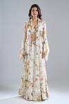 Shop_Anamika Khanna_Ivory Embroidery, Sequins Collared, Scoop Neck Printed Skirt Set _Online_at_Aza_Fashions