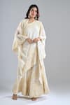 Buy_Anamika Khanna_Ivory Embroidery Open Neck, Bandeau Neck, One Shoulder Tonal Cape Sharara Set _at_Aza_Fashions