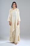 Anamika Khanna_Ivory Embroidery Open Neck, Bandeau Neck, One Shoulder Tonal Cape Sharara Set _at_Aza_Fashions