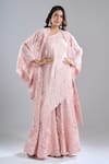 Buy_Anamika Khanna_Pink Embroidery, Sequins Open Neck, Bandeau Neck, One Tonal Cape Sharara Set _at_Aza_Fashions